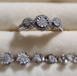 Diamond ring and matching earrings